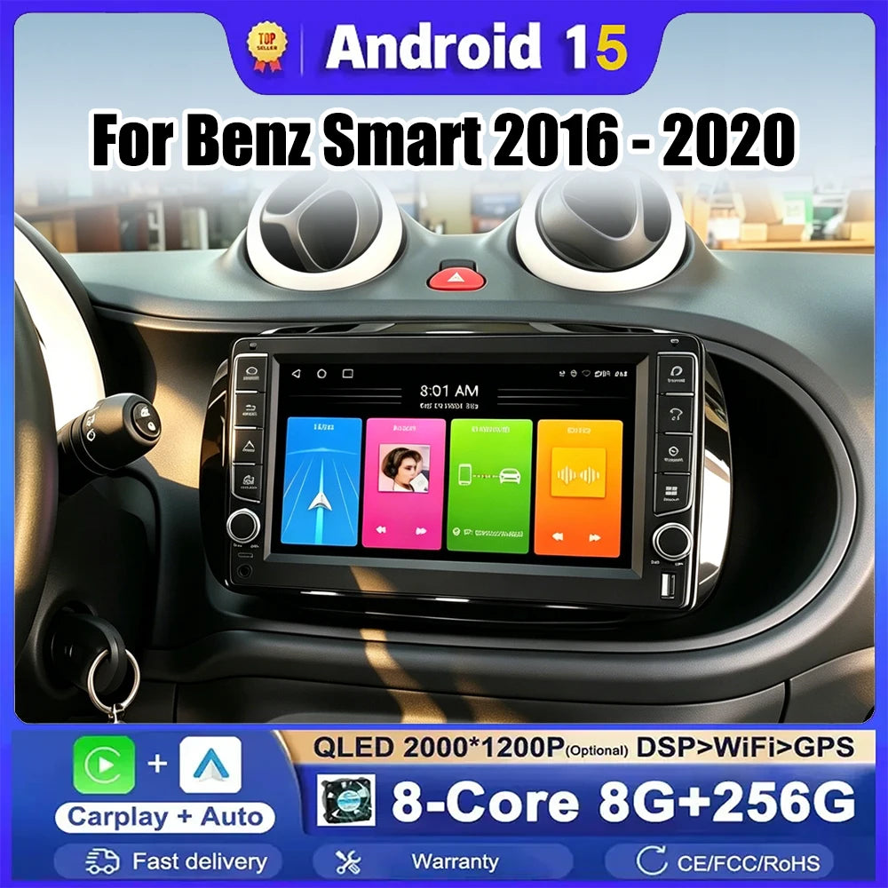 Button Radio Android 15 For Benz Smart 2016 - 2020 8+256G Car Radio Multimedia Player GPS  | AUTOKITSHOP