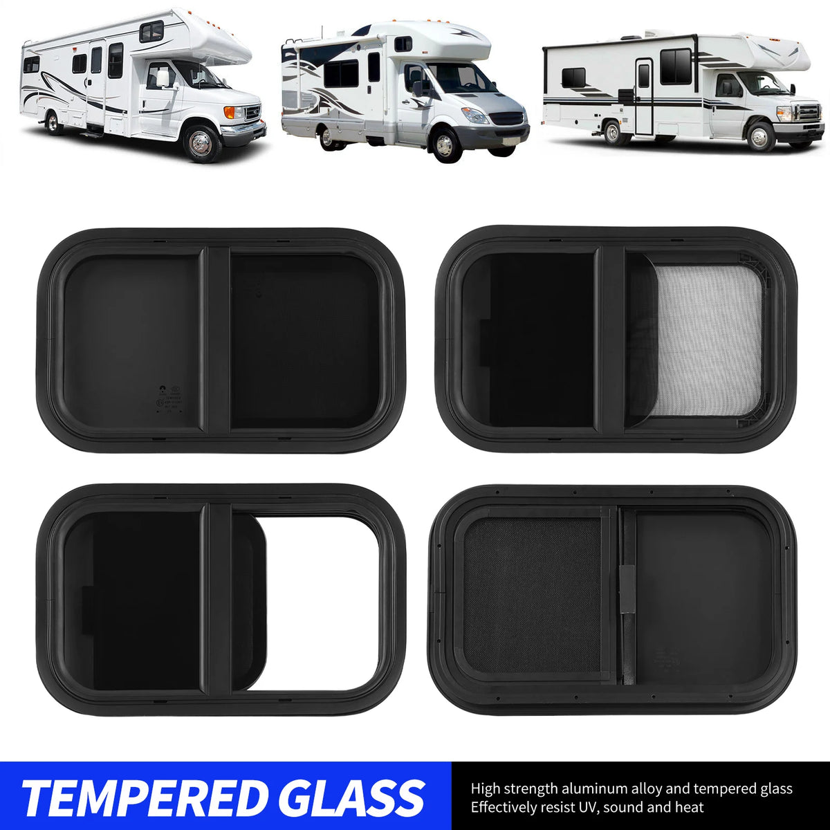 RV Window 535x335mm/21.06x13.18in RV Push Pull Window Rounded Corner Waterproof Sealed UV Proof  - Automotive LED Light