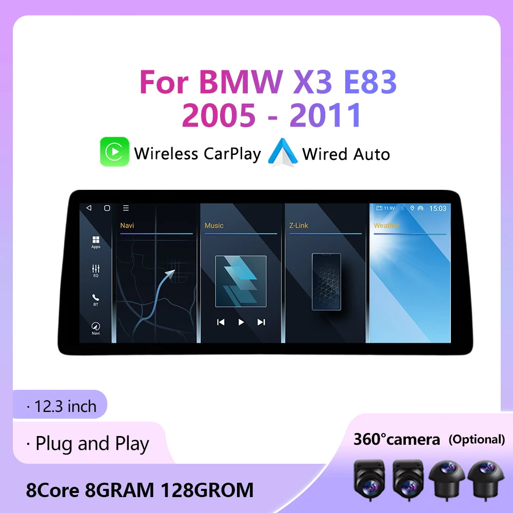 12.3 Android16 AUTO For BMW X3 E83 2005-2011 Car Raido Multimedia System radio Screen Wire