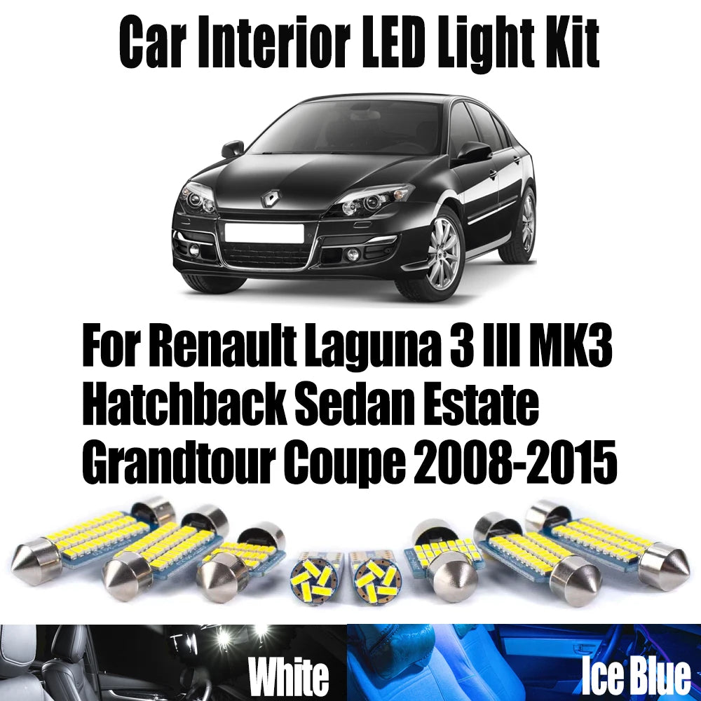 LED Interior Light Kit for Renault Laguna 3 III MK3 Hatchback Sedan Estate Grandtour Coupe 2008-2015 - Canbus Dome Ma...