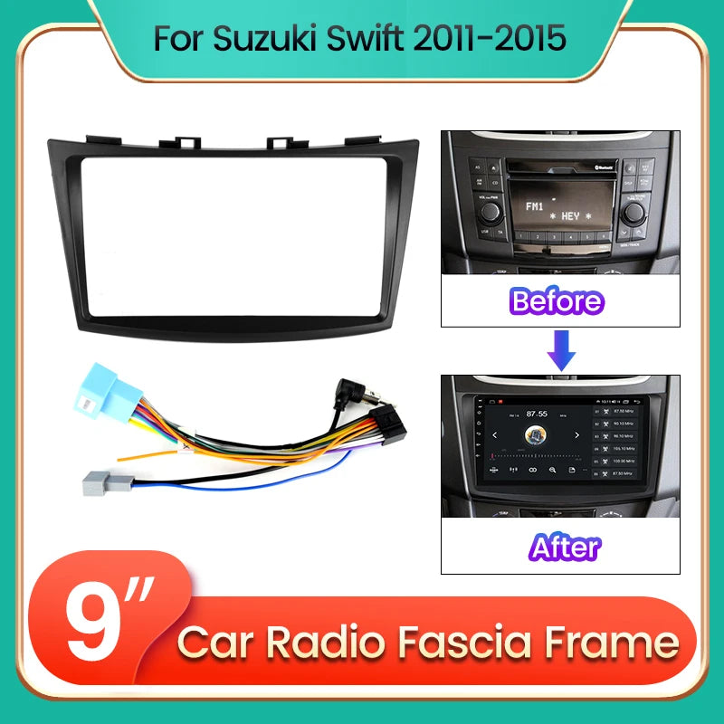9inch Car Radio Frame Cable Dash Mount Kit for Suzuki Swift 2011 2012 2013 2014 2015 Andro | AUTOKITSHOP