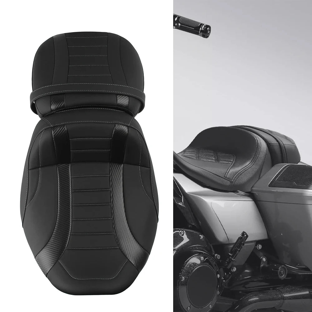 PU Leather Motorcycle Two-Up Seat Cushion for Harley Touring Street Glide Road Glide CVO 23-25 D - Automotive LED Light