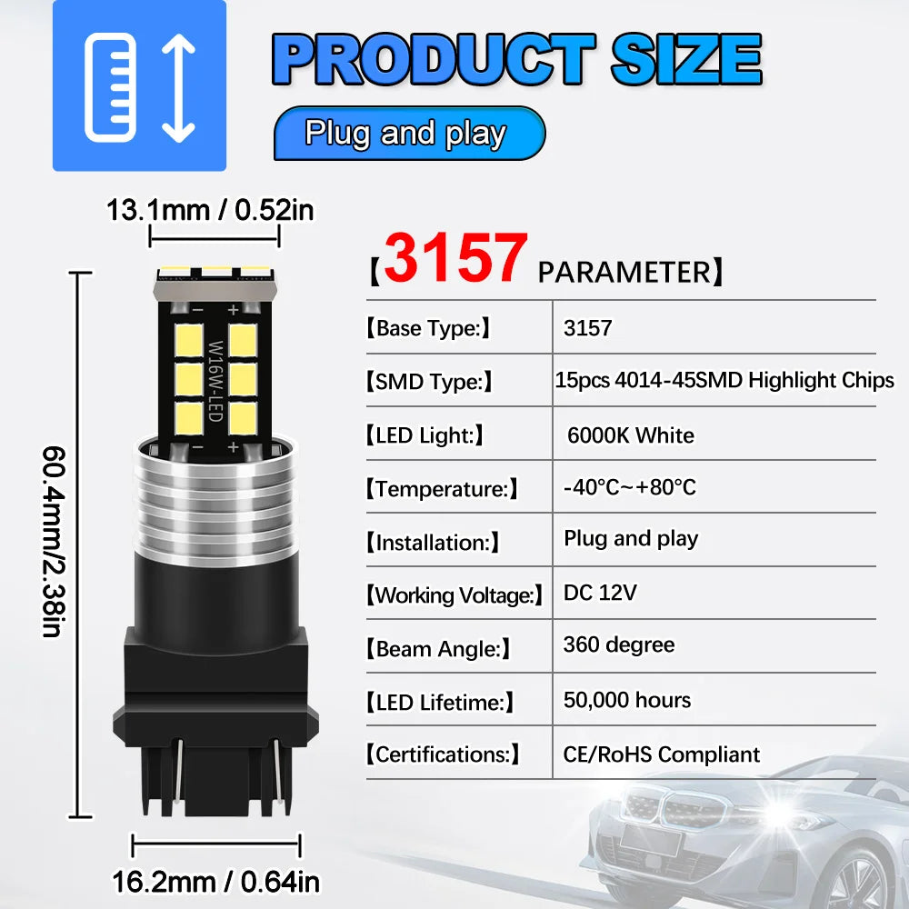 6000K White Reverse Light T25 3157 P27/7W 12V For Chevrolet C1500 1988 1989 1990 1991 1992