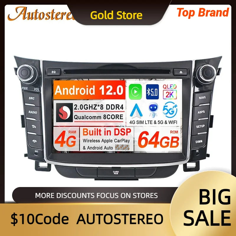 Carplay Android 14 Car GPS Navigation For Hyundai I30 Elantra GT 2012-2016 Multimedia Play