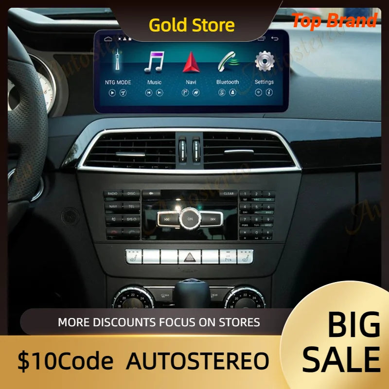 12.9 Inch Carplay Android 14 For Mercedes Benz C Class W204 2011-2014 NTG4.5 Car GPS Navig