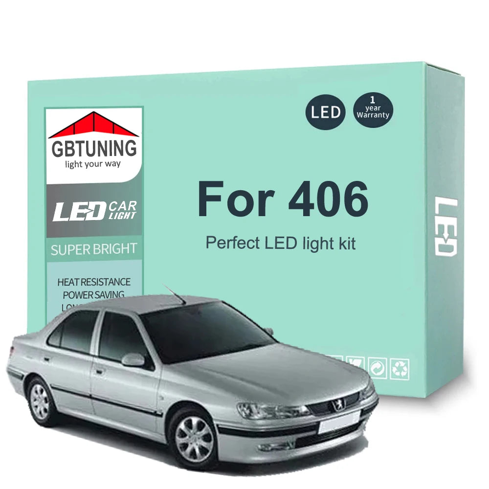 13-Piece LED Interior Light Kit for Peugeot 406 Coupe Sedan Wagon SW Break 1995-2003 - Canbus Dome Map Door Trunk Bul...