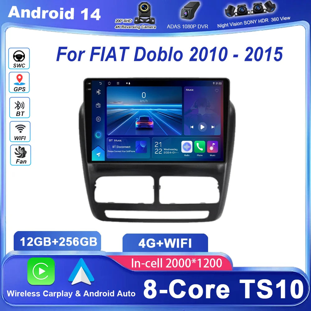 Car DVD Android 15 Carplay For FIAT Doblo 2010 2011 2012 -2015 Auto Radio Stereo GPS Navig