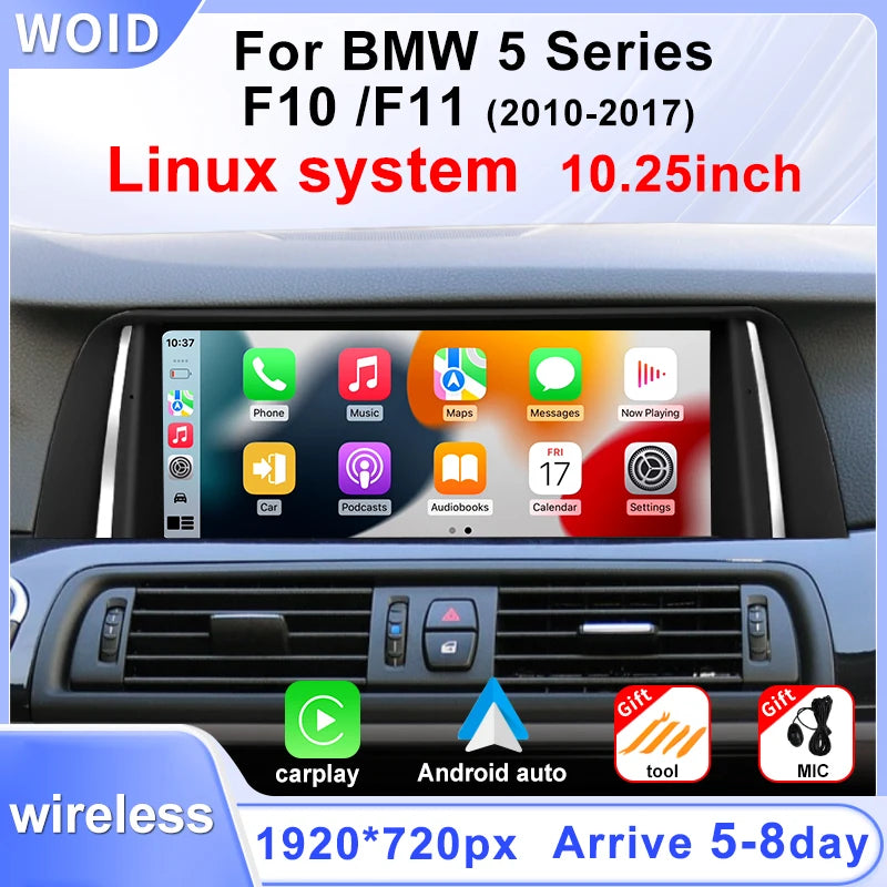 10.25Touch Screen Display 1920*720 For BMW 5series F10 F11 CIC NBT 2011-2017 Wireless Carp