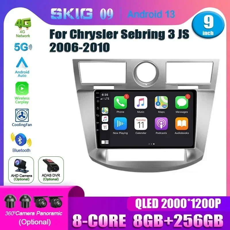 Android 14 For Chrysler Sebring 3 JS 2006-2010 Wireless Carplay Stereo Car Radio Multimedi
