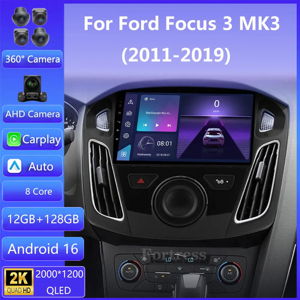 For Ford Focus 3 Mk 3 2011 2012 2013 2014-2019 Android 16 Multimedia Head Unit Carplay Car