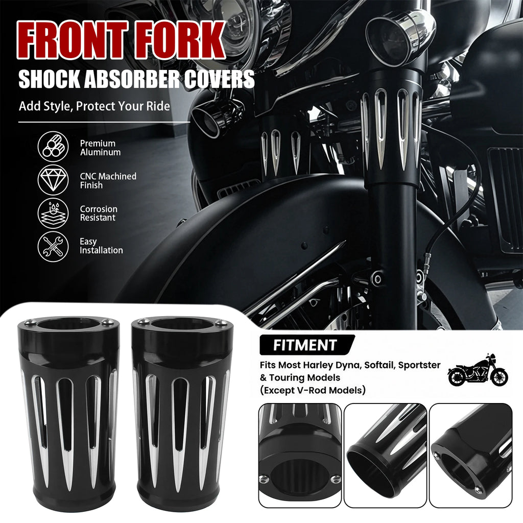 Black CNC Cut Aluminum Motorcycle Fork Boot Slider Cover For Harley Touring Electra Street Road  - Automotive LED Light