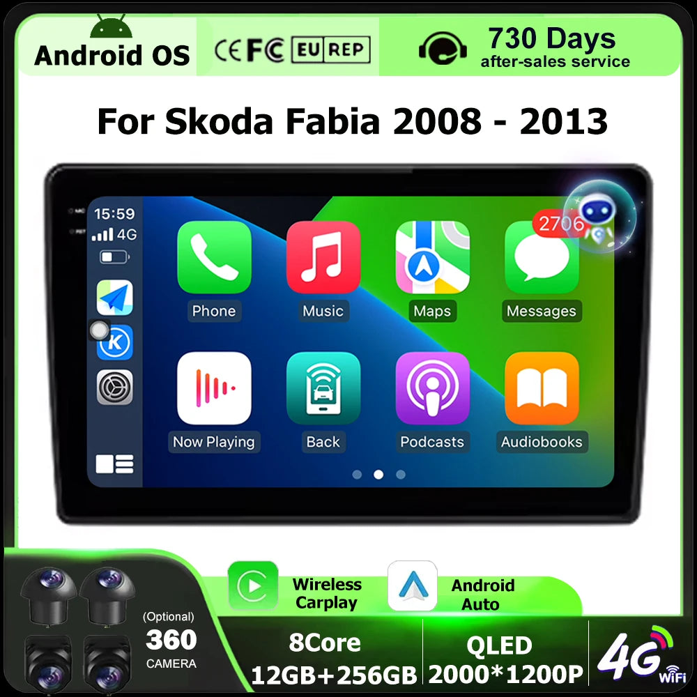 Wireless Carplay For Skoda Fabia 2008 - 2013 Android 16 Auto Car Radio Multimedia Video Pl