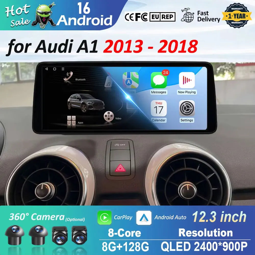 12.3 inch Android 16 for Audi A1 2013 - 2018 Car Radio Multimedia Player Bluetooth 4G DSP