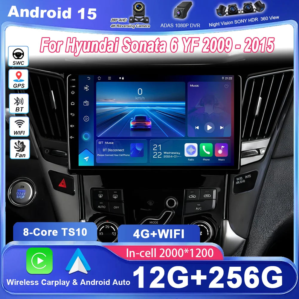 Car Android 15 For Hyundai Sonata 6 YF 2009 -2015 Auto Player Multimedia Navigation Carpla