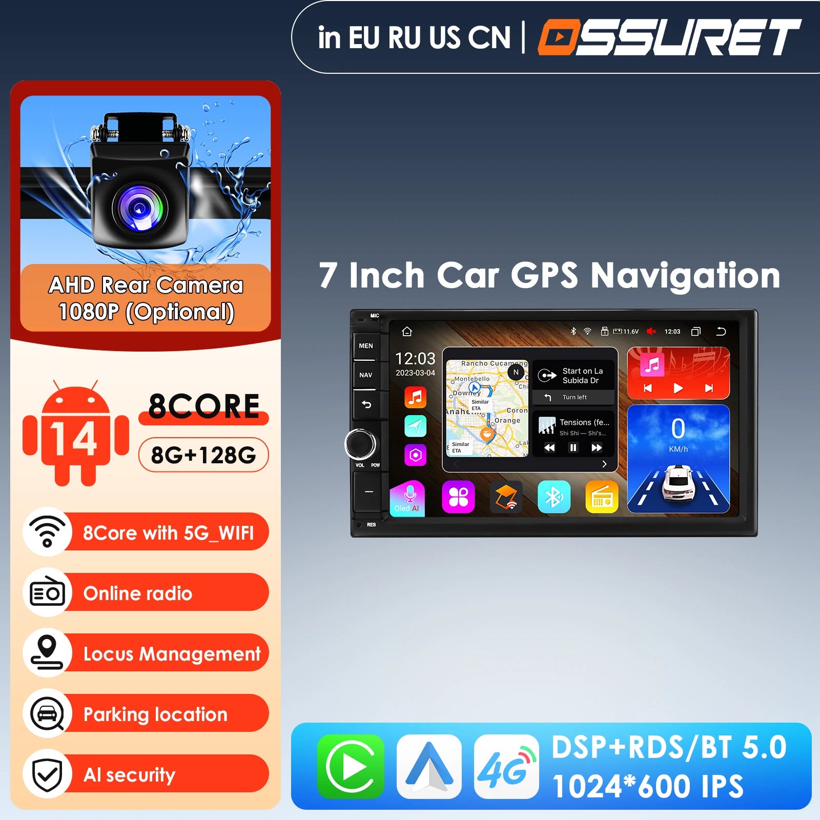 7" QLED 2 Din Android Car Radio GPS Navigation with Carplay Auto 4G LTE RDS AI Autoradio DSP for Universal Vehicles - Mu
