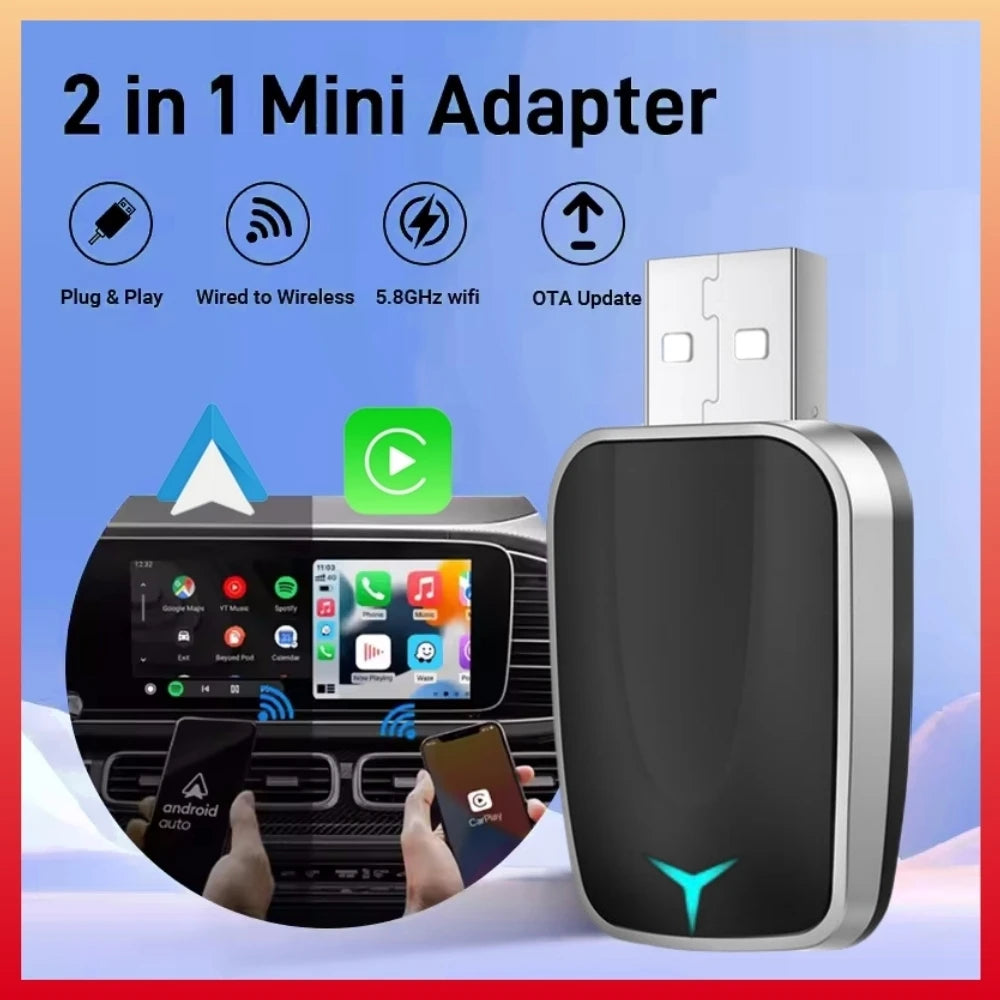 Wireless Carplay Adapter Android Auto 2in 1 Smart Dongle 2025 5G WIFI For iphone Android P | AUTOKITSHOP