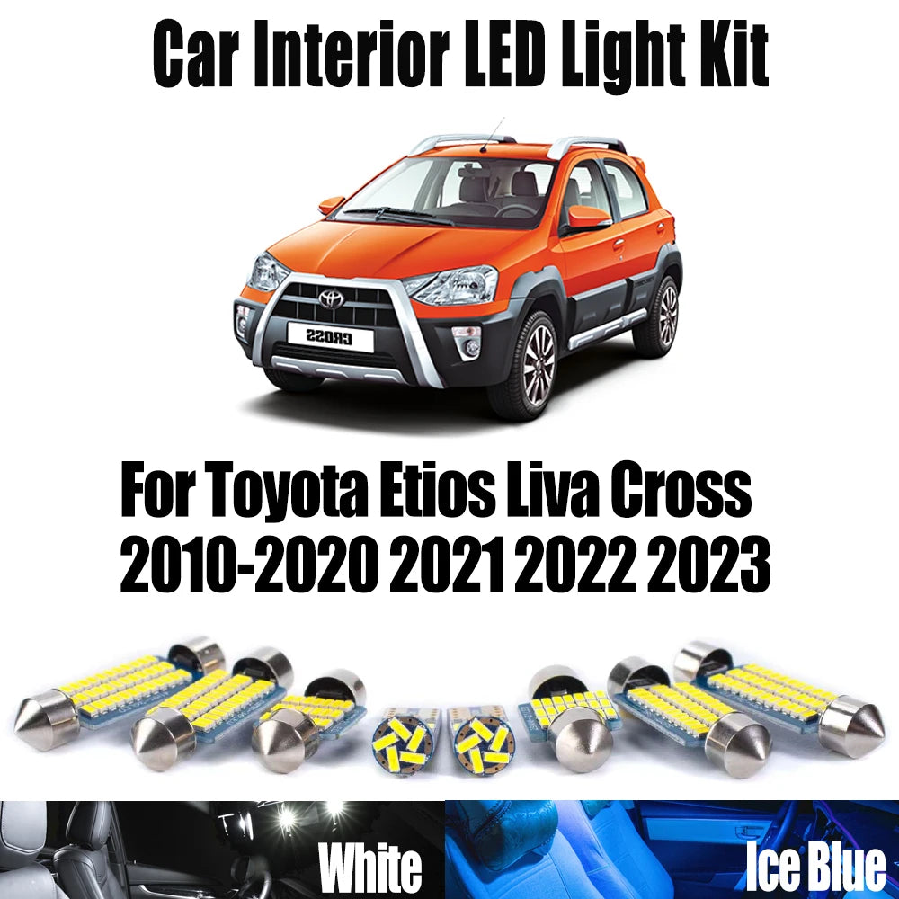 8-Piece LED Interior Light Kit for Toyota Etios Liva Cross 2010- 2021 - Canbus Dome Map Door Trunk Bulbs | AUTOKITSHOP