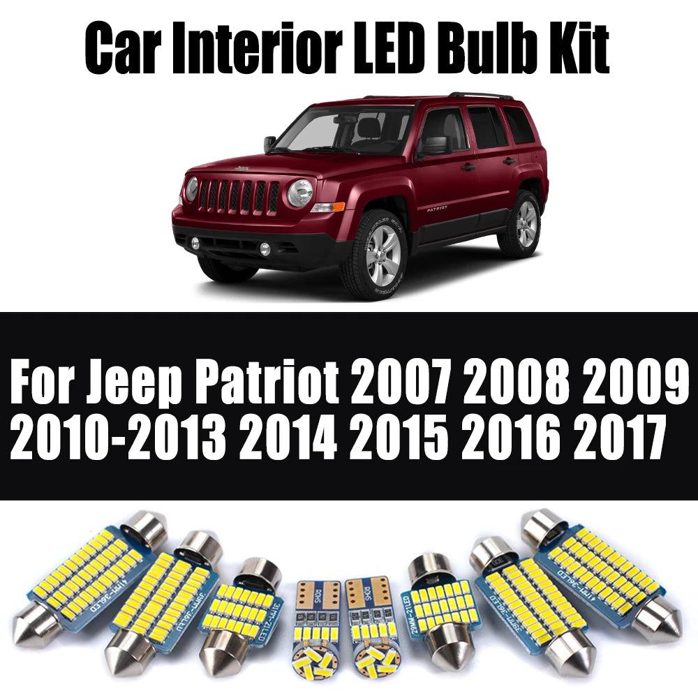 8-Piece LED Interior Light Kit for Jeep Patriot 2007- 2013 - Canbus Dome Map Door Trunk Bulbs | AUTOKITSHOP