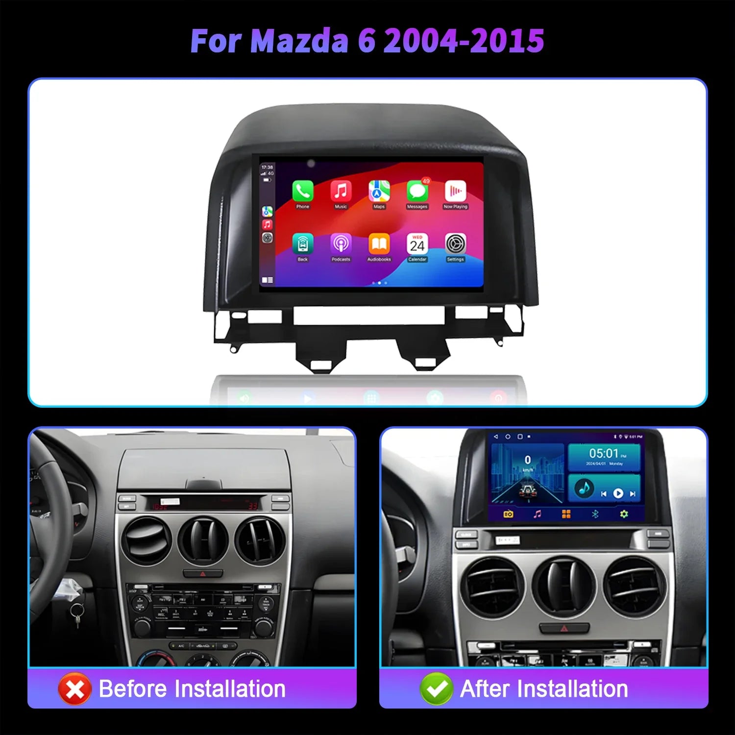 Android 14 For Mazda 6 2004-2015 Wireless BT CarPlay Car Radio Multimedia Auto Navigation