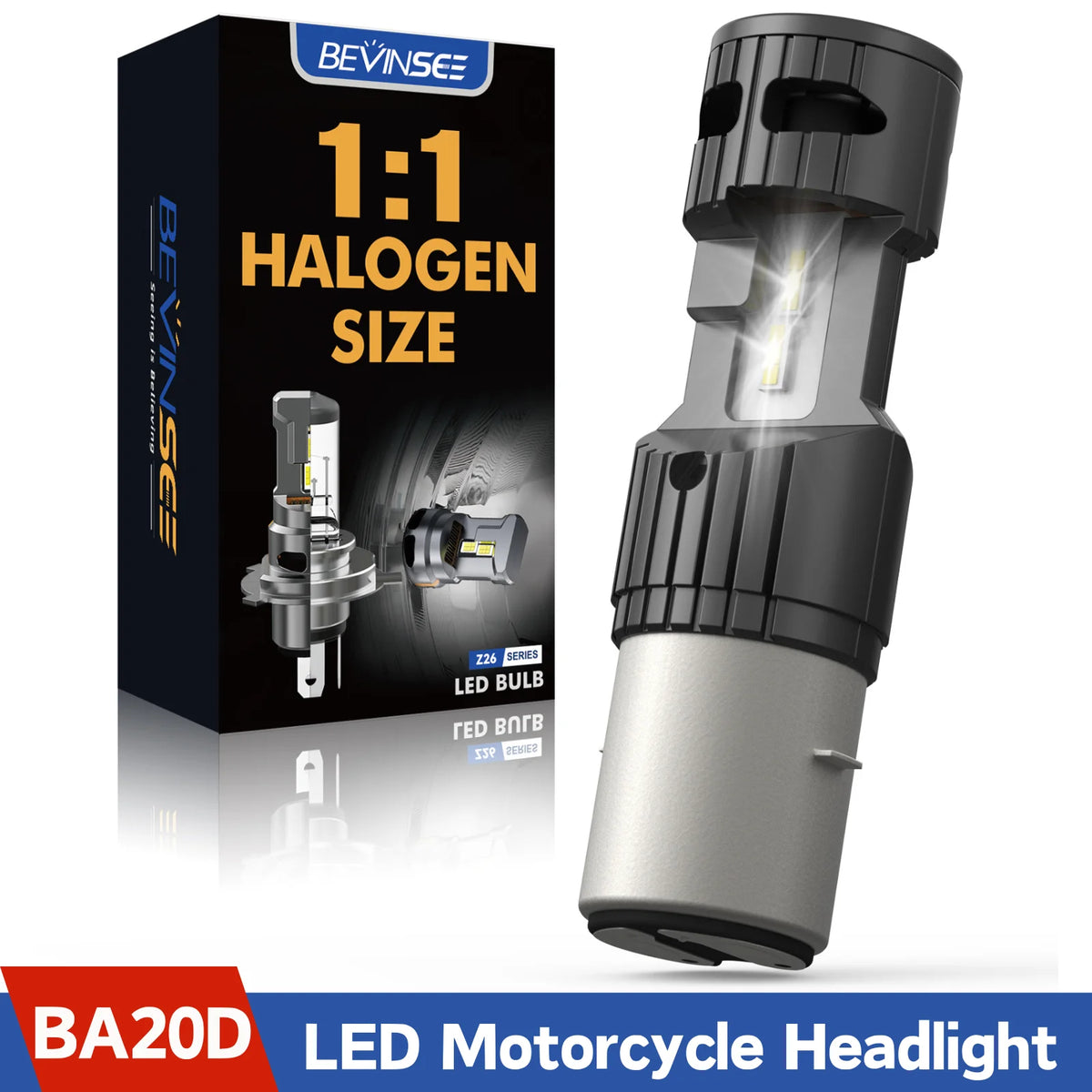 BEVINSEE BA20D H6 LED 12V Motorcycle Bulb Hi/Lo Beam Halogen Size CANBUS 25W 3000LM Super