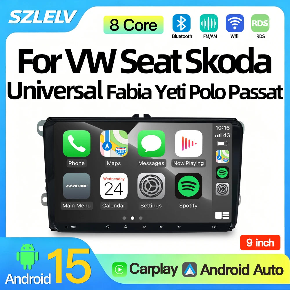 SZLELV For Skoda Fabia Yeti Combi VW Universal Carplay Video Player Multimedia 4G BT Wifi