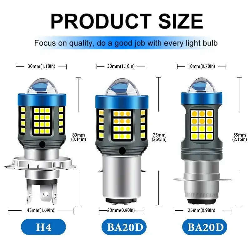H4 BA20D H6 LED Motorcycle Headlight CSP Dual Color White Yellow Hi Lo Beam Lens Fog Lamp