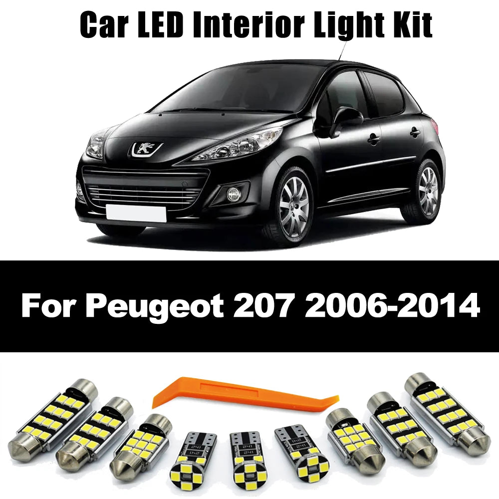 ZITWO 12Pcs Canbus Indoor Lamp For Peugeot 207 SW 2006 2007 2008 2009 2010 2011 2012 2013 2014 LED Bulb Interior Dome Light Kit