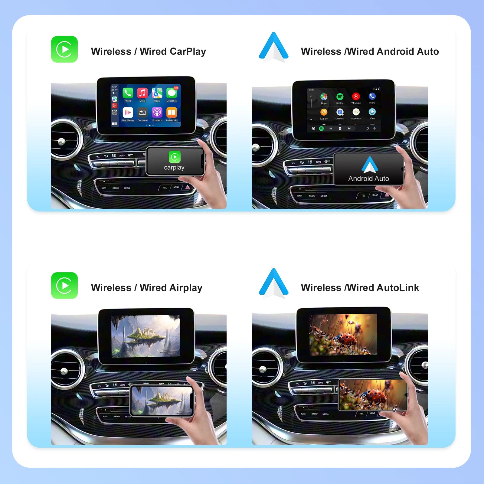 Wireless CarPlay Android Auto For Mercedes Benz V Class W447 V250 V260 with AirPlay Mirror