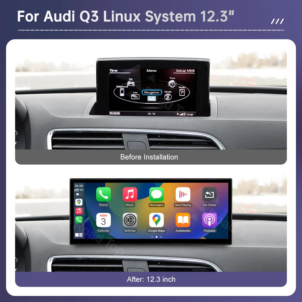 Road Top 12.3" Linux Screen Multimedia For Audi Q3 2013-2018 Wireless CarPlay Android Auto