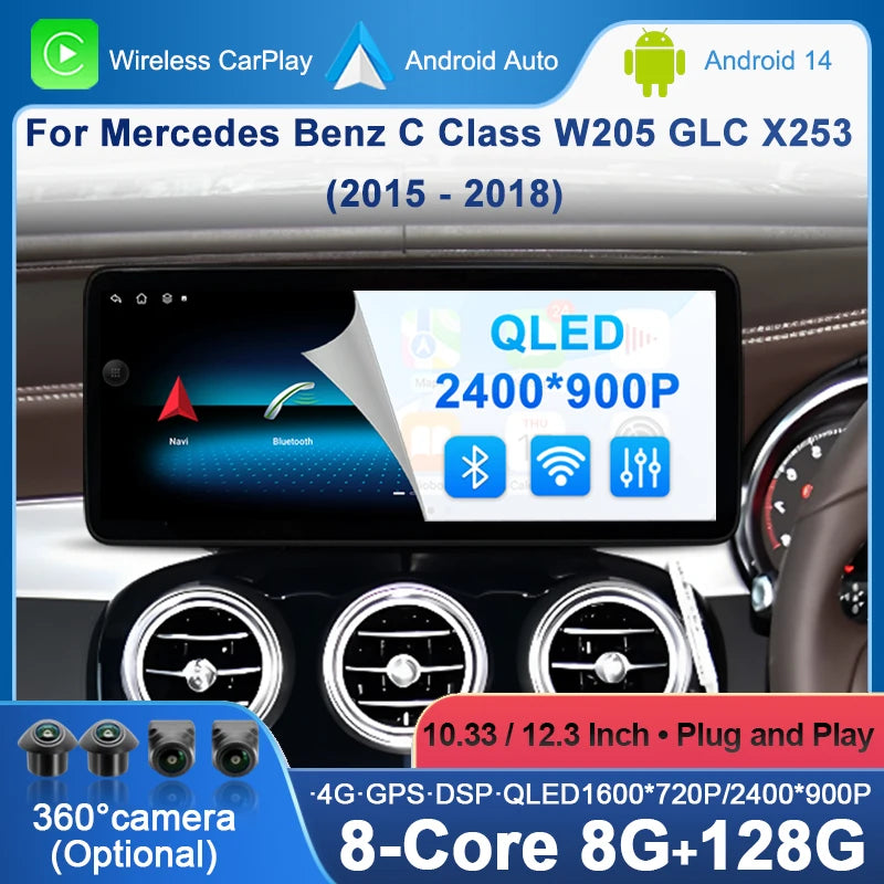 Wireless Carplay/Android Auto Multimedia Radio Receiver for Mercedes Benz C Class W205 GLC