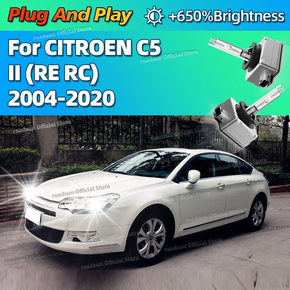 Xenon 35W 6000K White Car HID Headlight Replace Light Bulbs For CITROEN C5 II RE RC 2004-2