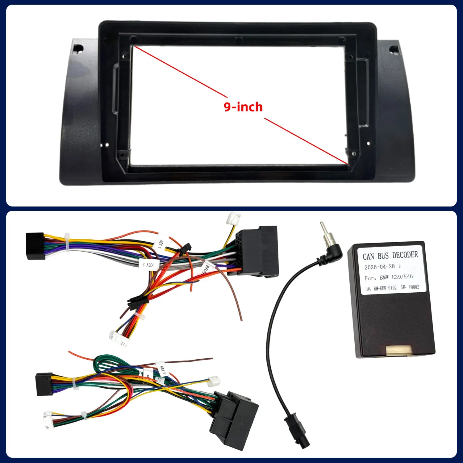 9 Inch Car Radio Panel Frame For BMW 5 Series E39 X5 E53 1999-2005 2-DIN Stereo Dash Kit B