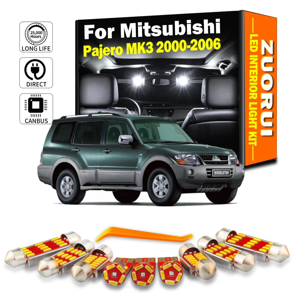 17-Piece LED Interior Light Kit for Mitsubishi Pajero Montero Shogun 3 V60 V68 V73 V75 V77 - Canbus Error-Free Bulbs ...