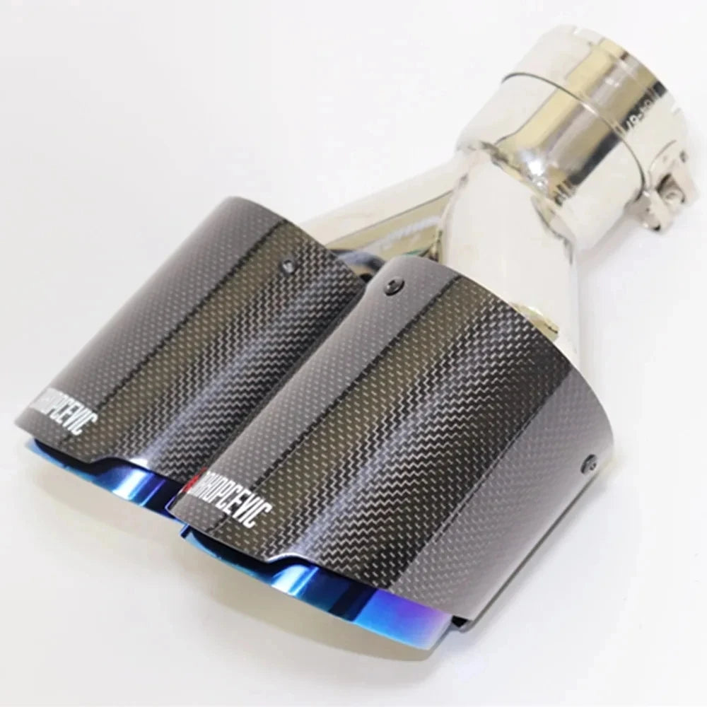 Car Exhaust Tip Modification Dual Blue Pipe Automobile Glossy Carbon Fiber Double Exhaust Muffle - Automotive LED Light