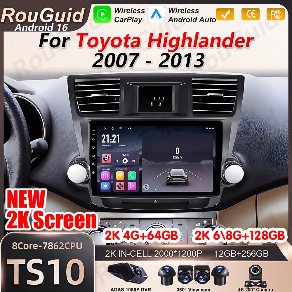 Android 16 Car Radio Auto For Toyota Highlander 2007 2008 2009 2010 2011 2012 2013 Video M | AUTOKITSHOP