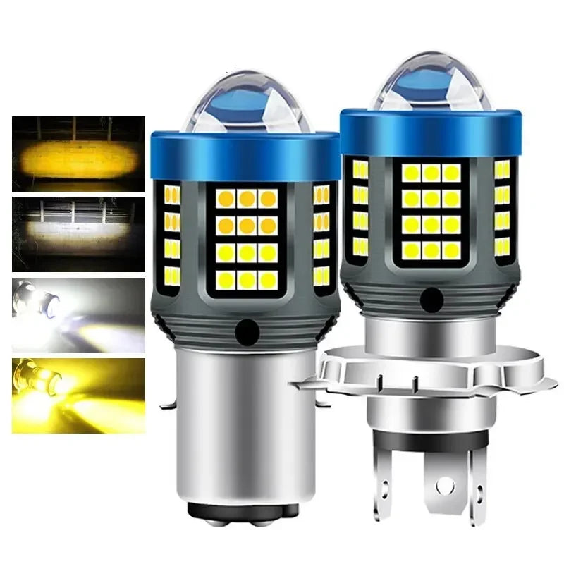 H4 BA20D H6 LED Motorcycle Headlight CSP Dual Color White Yellow Hi Lo Beam Lens Fog Lamp