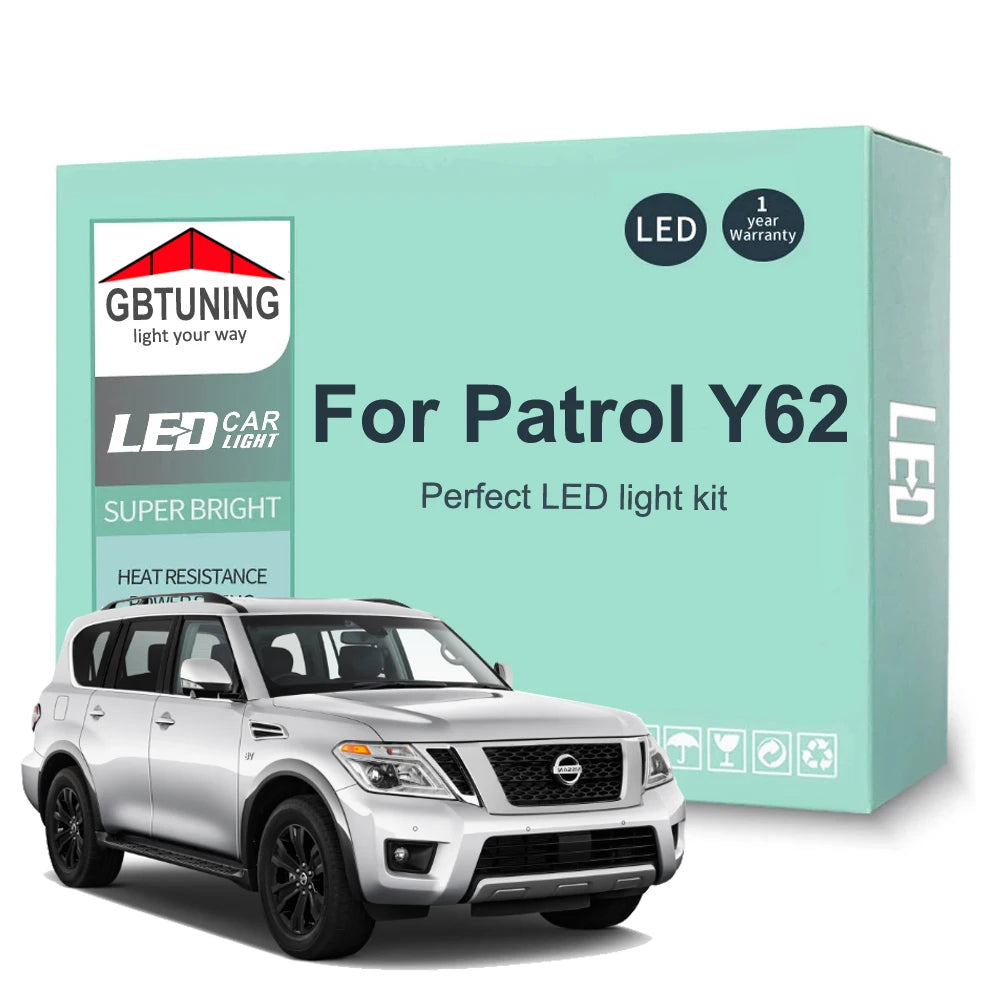 15-Piece LED Interior Light Kit for Nissan Patrol Y62 2012-2017 - Canbus Dome Map Door Trunk Bulbs | AUTOKITSHOP