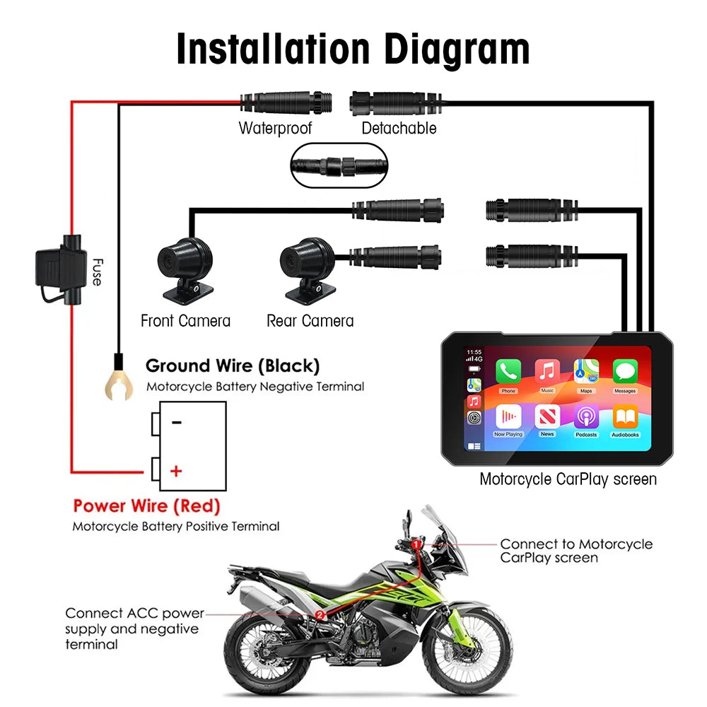 Portable 5 inch IP67 Waterproof Motorcycle GPS Navigation Wireless Carplay Android Auto DV | AUTOKITSHOP