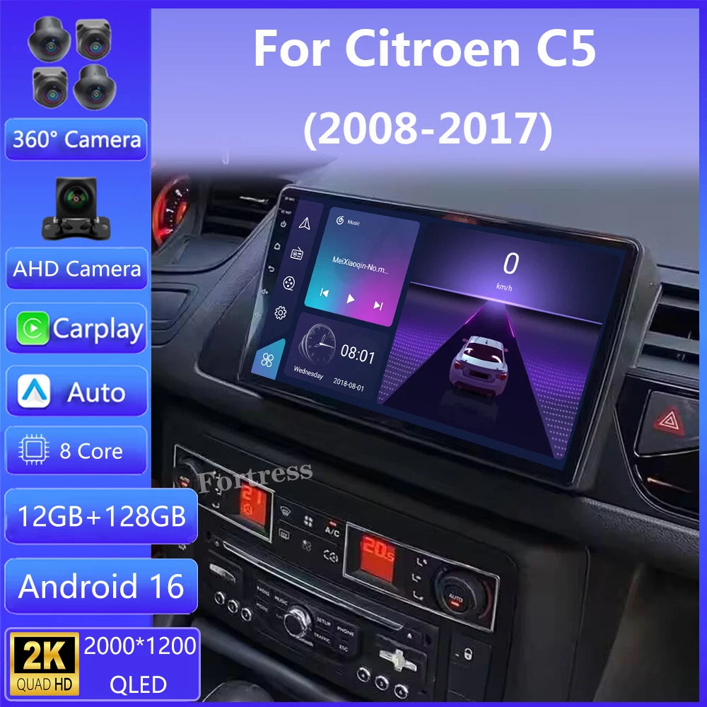Android 16 Carplay For Citroen C5 2008-2017 Car Radio Auto 4G GPS Navigation Multimedia Vi