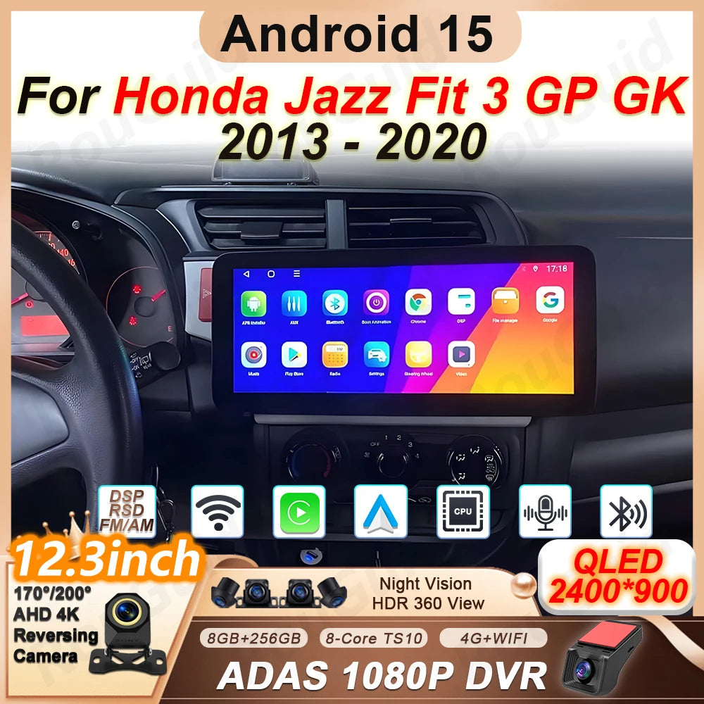 12.3'' Android Auto Carplay Car Radio For Honda Jazz Fit 3 GP GK 2013 2014 2015 -2020 Mult | AUTOKITSHOP