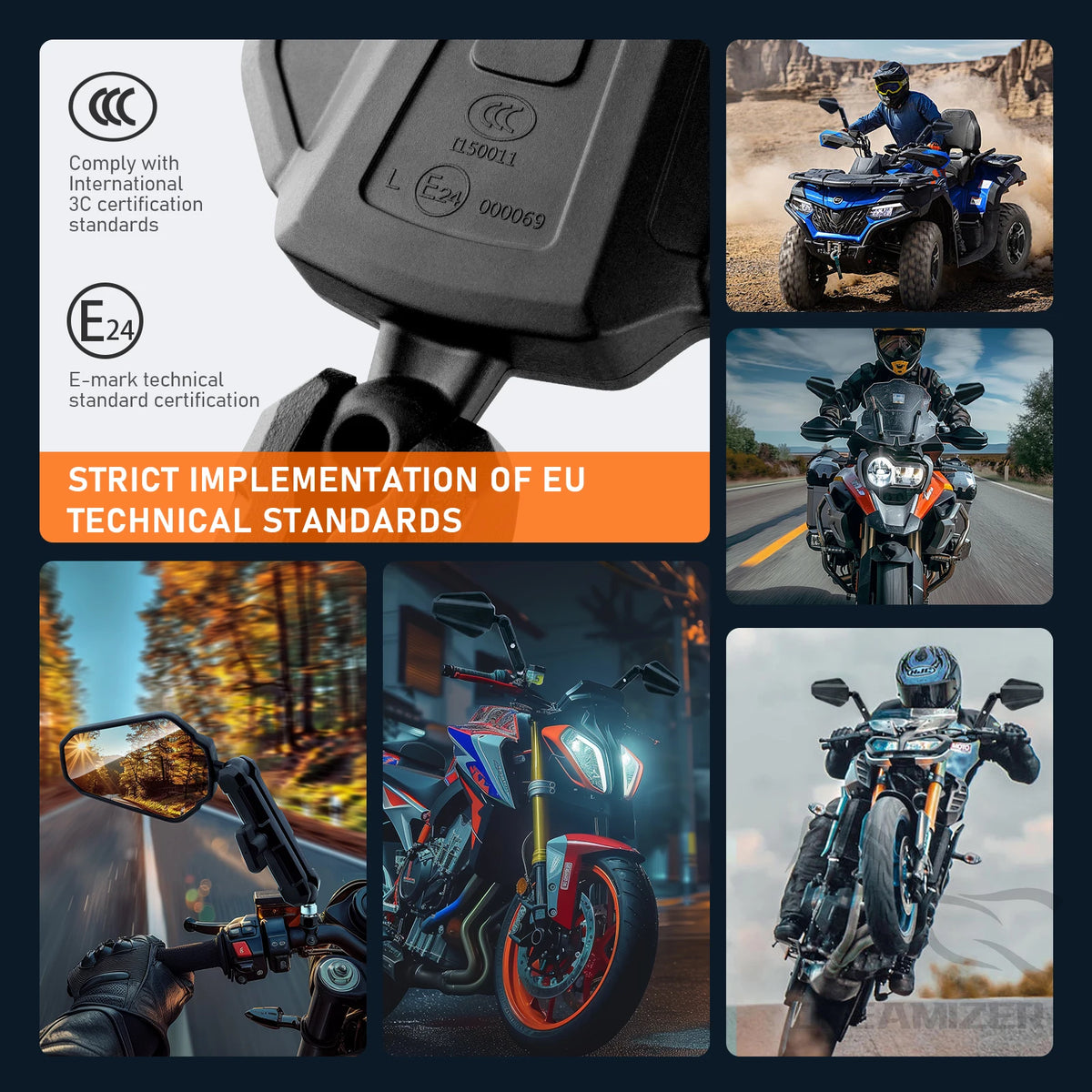 Universal Motorcycle Mirrors Angle Adjustable Folding Handlebar Side Mirror Compatible With Adve - Automotive LED Light