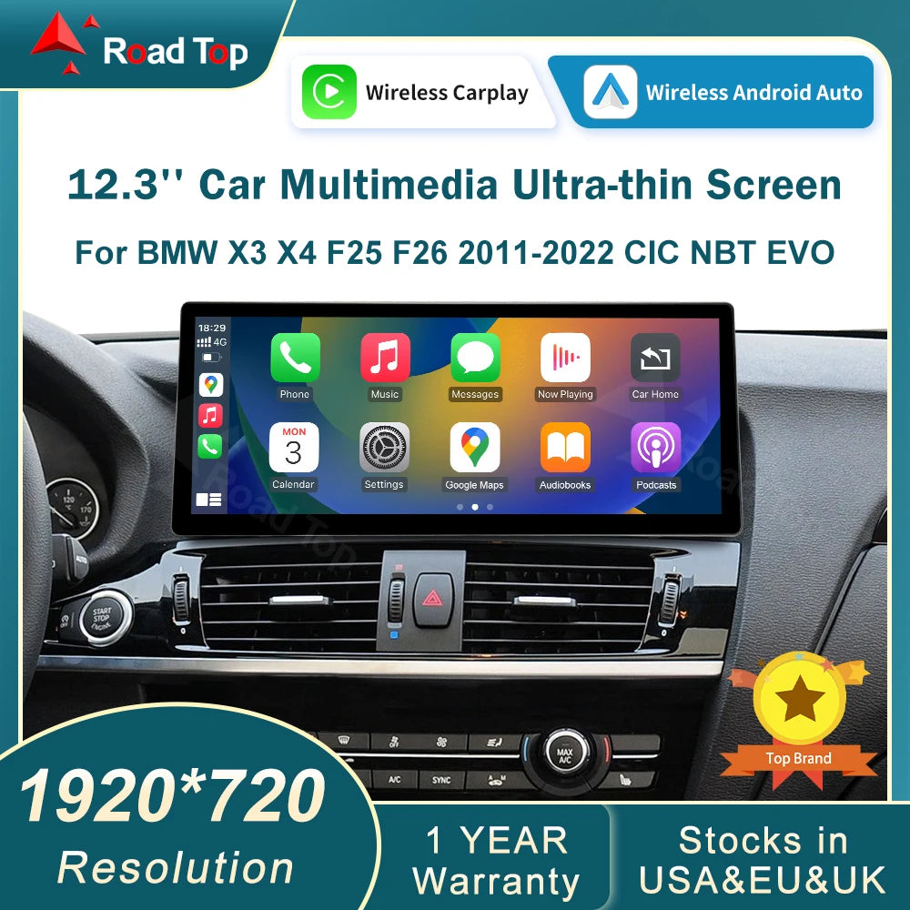 EU RoadTop 12.3'' Touch Screen Wireless Carplay Multimedia Linux For BMW X3 F25 X4 F26 G01