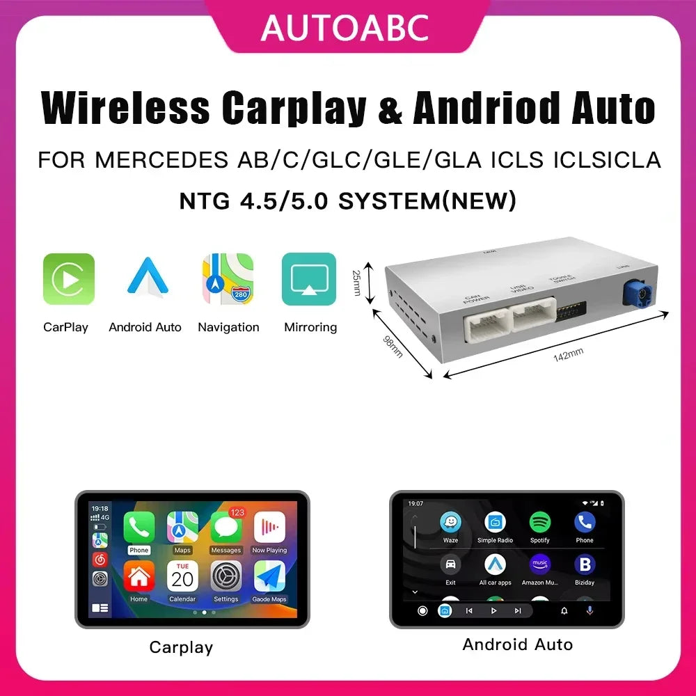 AUTOABCWireless Android Auto Wireless CarPlay for NTG4.5 NTG5.0 Mercedes Benz A B C E Clas