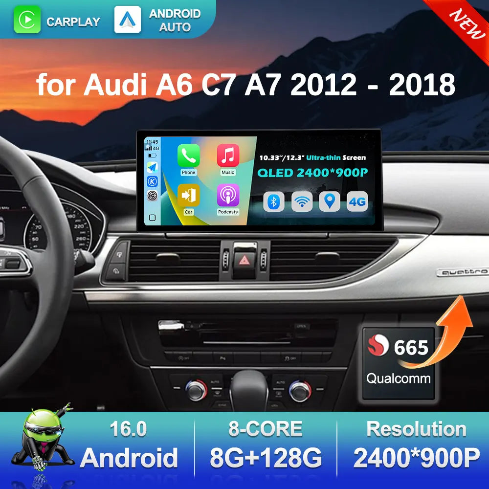 12.3 '' Car Radio Video Multimedia Player GPS BT for Audi A6 C7 A7 2012 - 2018 Wireless Ca