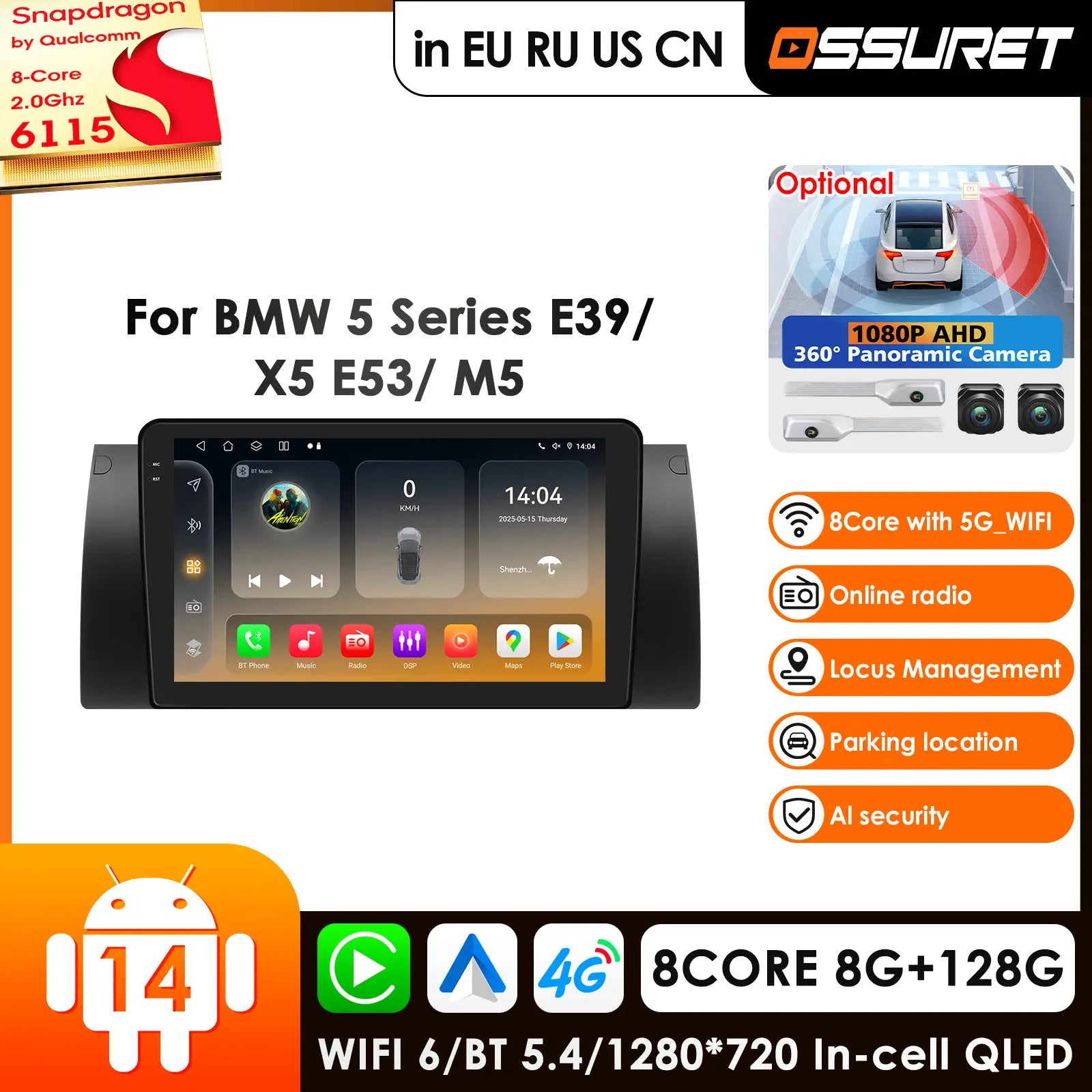 9" Car Radio GPS for BMW 5 X5 E53 E39 M5 1996-2003 - Carplay Android Auto Multimedia Video Player Navigation Stereo DSP