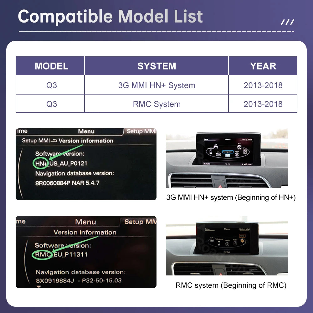 Road Top 12.3" Linux Screen Multimedia For Audi Q3 2013-2018 Wireless CarPlay Android Auto