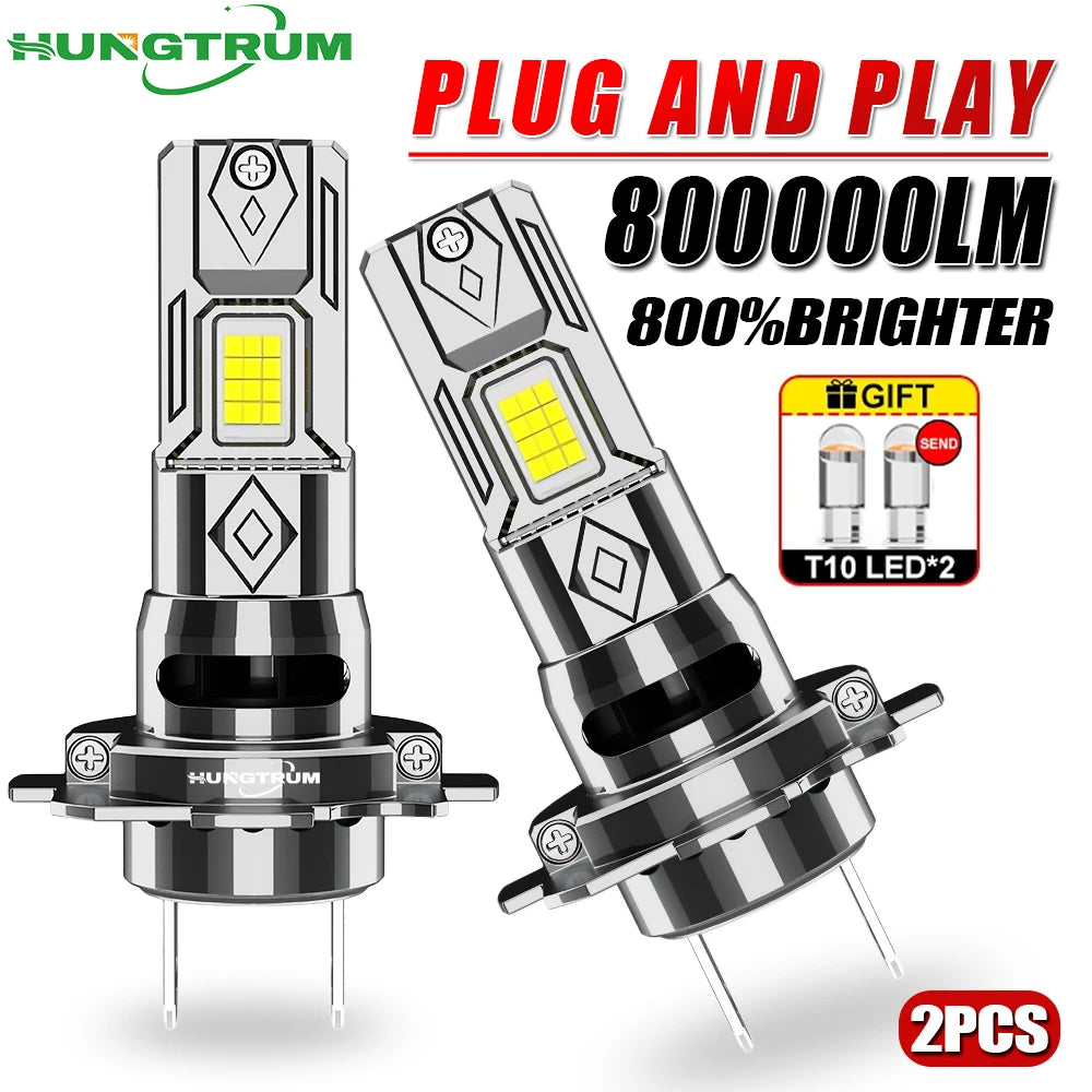 H7 LED Headlamp 800000LM 800% Brighter Than Halogen Wireless Led Headlight 6000K Plug And