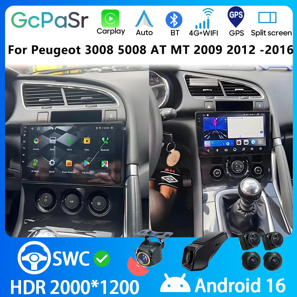 Android 16 For Peugeot 3008 5008 AT MT 2009 2012 -2016 Multimedia Car Radio Video Player N