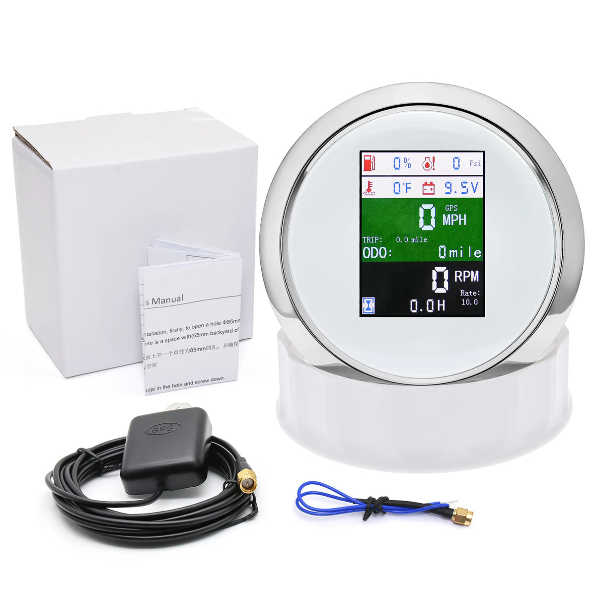 AD 6in1 Multi-functional Digital Gauge 85mm GPS Speedometer Tachometer Oil Pressure Fuel Level G - Automotive LED Light