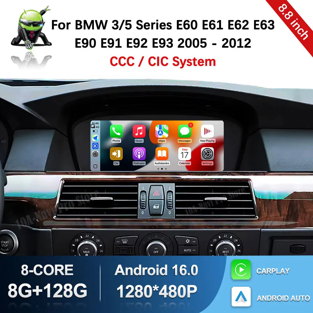 8.8 '' Car Video Multimedia Player Android 16 BT for BMW 3/5 Series E60 E61 E90 E91 E92 E9